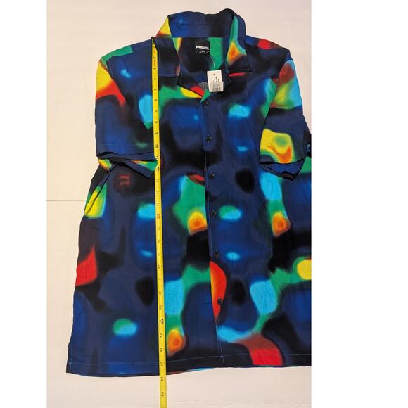 RSQ Multi-color Rayon Camp Shirt M Heat Map Abstract Cuban Aloha Vibrant Tie Dye - Picture 6 of 13